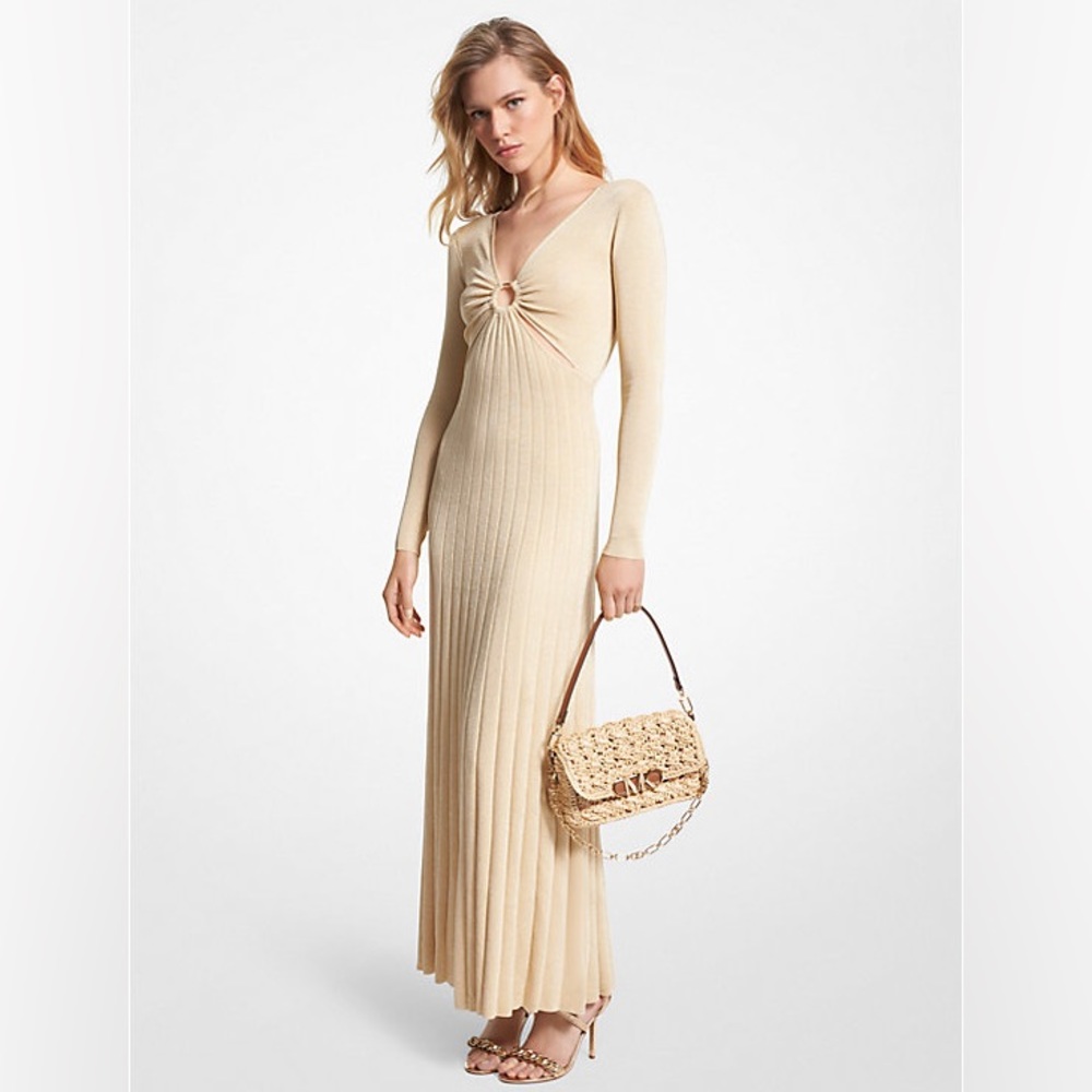 MICHAEL MICHAEL KORS Metallic Stretch Knit Ring Maxi Dress New with tags $425